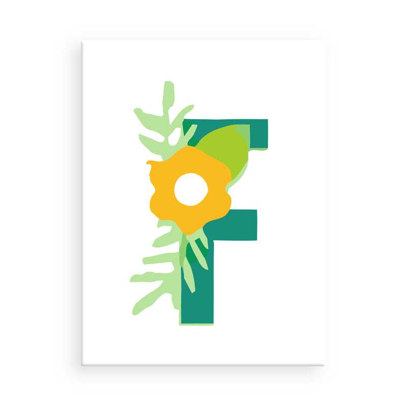 Letter 'F' with floral design on a white background