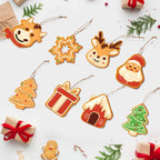 Collection of Christmas-themed cookie ornaments on a white background