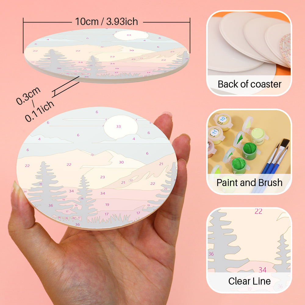 Set of 6 landscapes paint by numbers, beautiful DIY wall art for creative home projects.