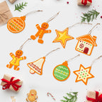 Colorful Christmas ornaments on a white background with gift boxes and candy canes.