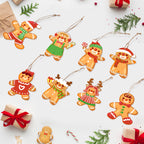 Decorative gingerbread ornaments on a white background with Christmas elements.
