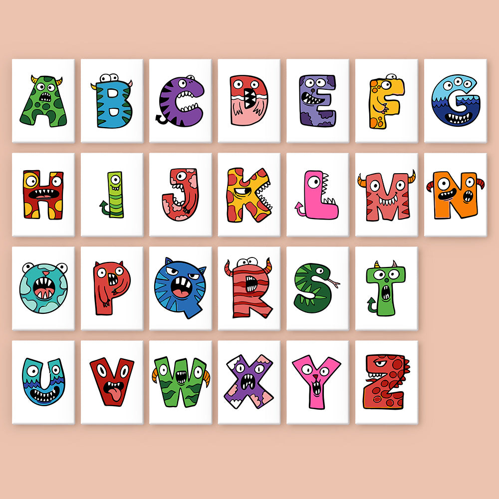 Colorful alphabet letters on a beige background