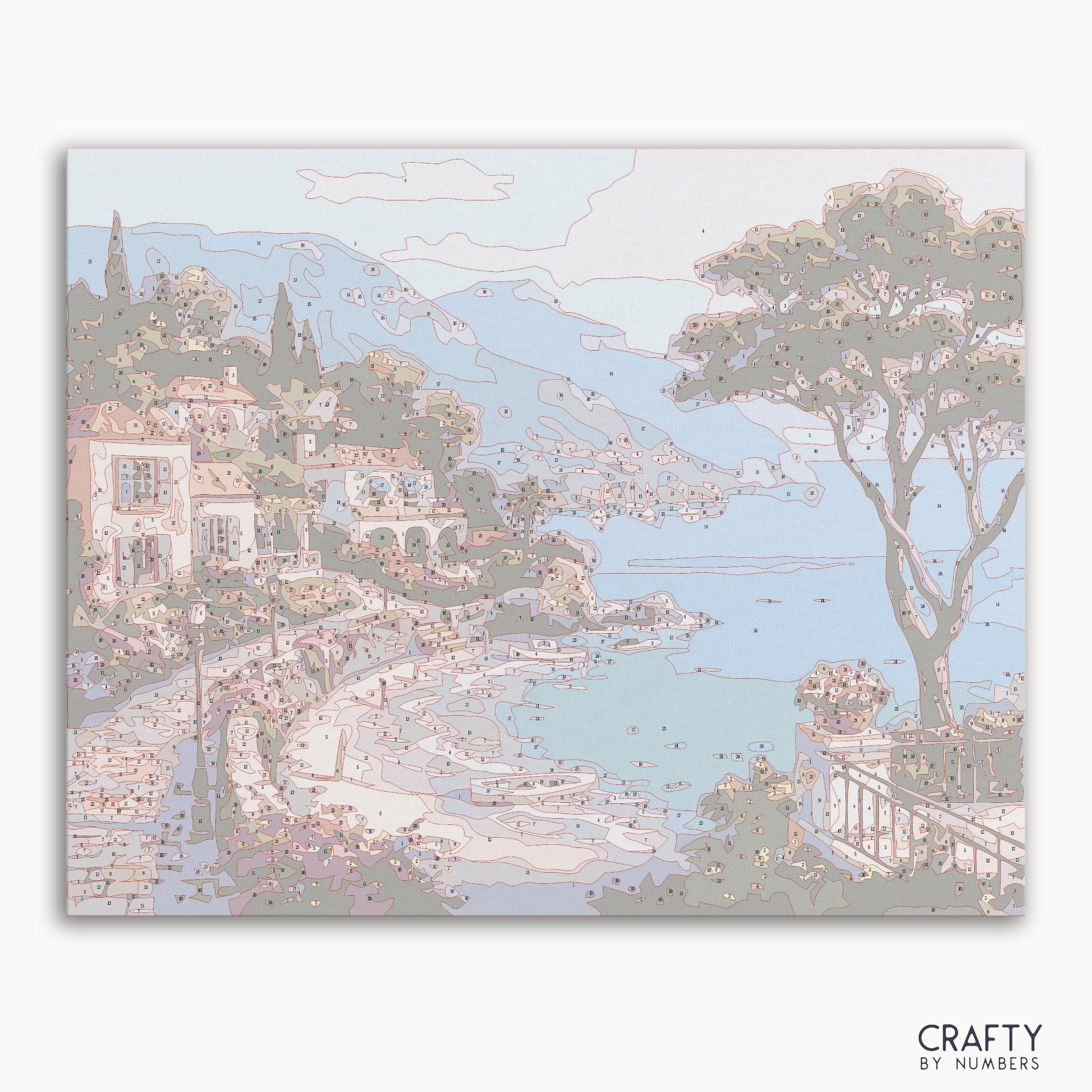 paint by number canvas of Mediterranean Seaside for all level of artist.