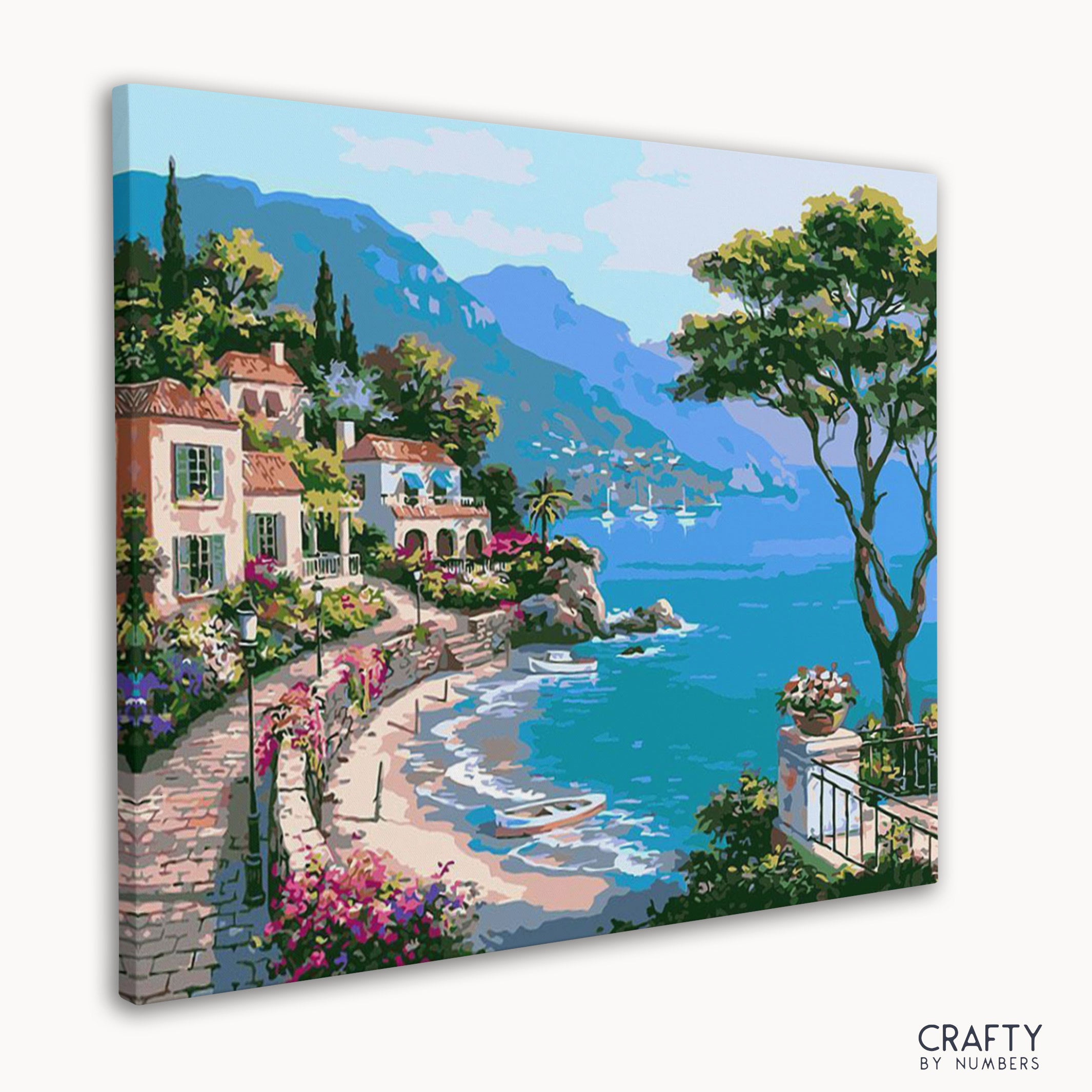 Mediterranean Seaside painting using number colors from crafty by numbers