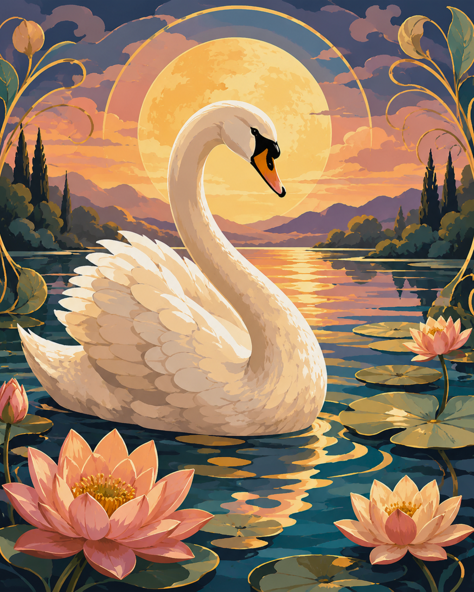 Cygne au clair de lune