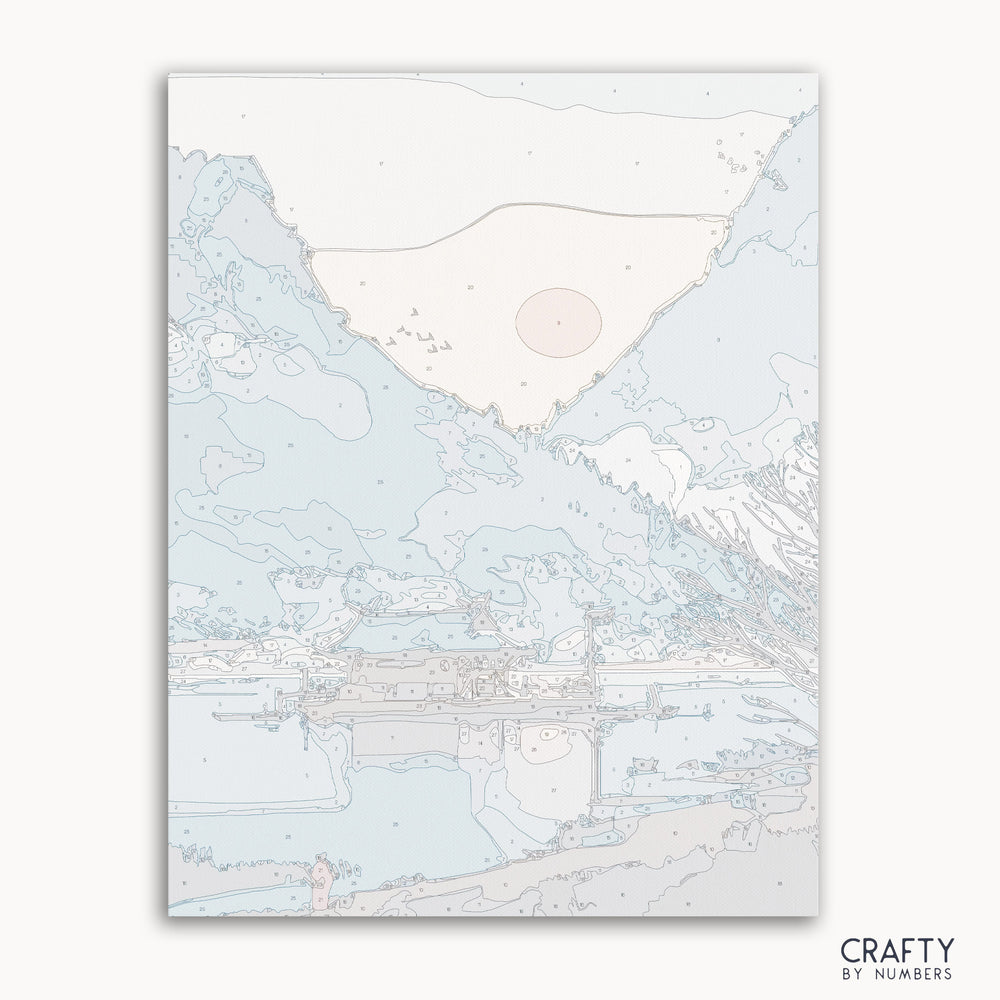 Mountain Oasis paint by numbers kit with colorful desert sunset scene