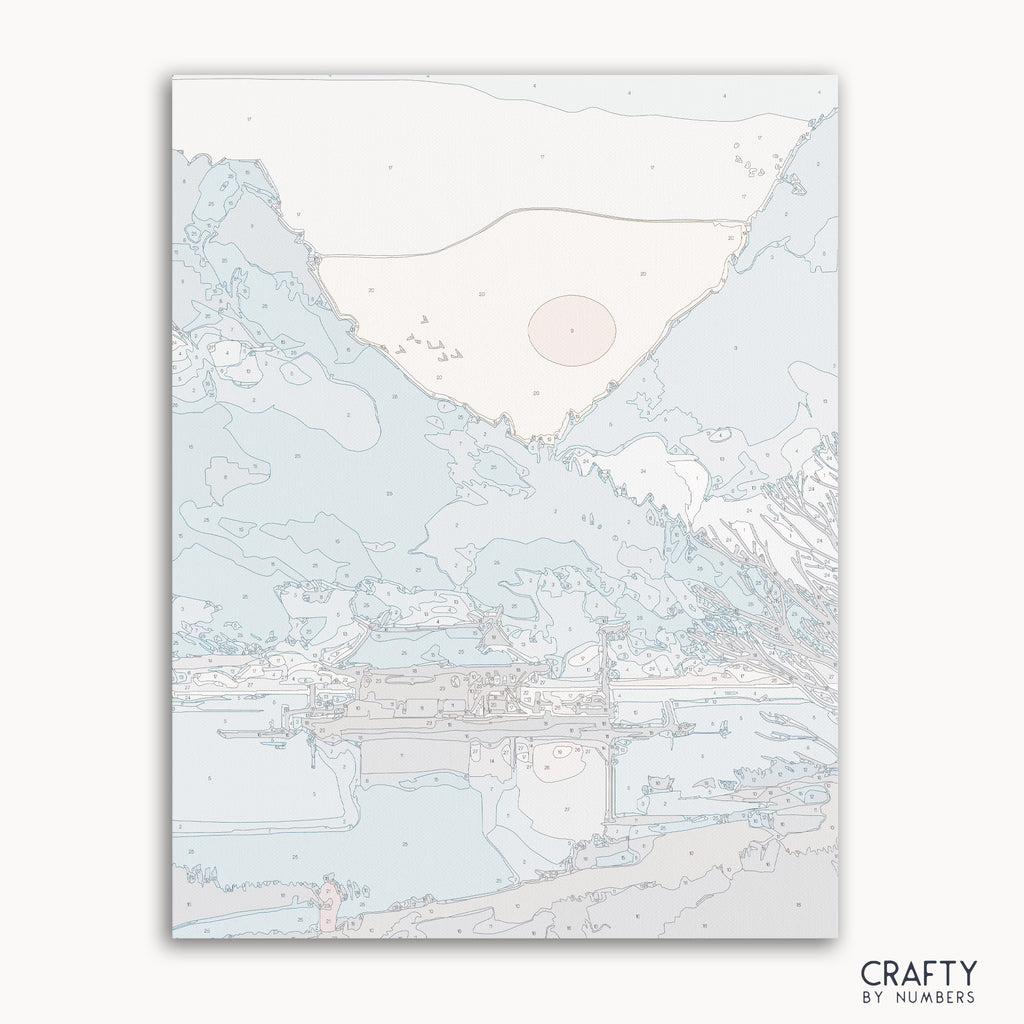 Mountain Oasis paint by numbers kit with colorful desert sunset scene