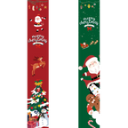 Two vertical Christmas-themed banners with Santa Claus, reindeer, and Christmas trees on a white background.