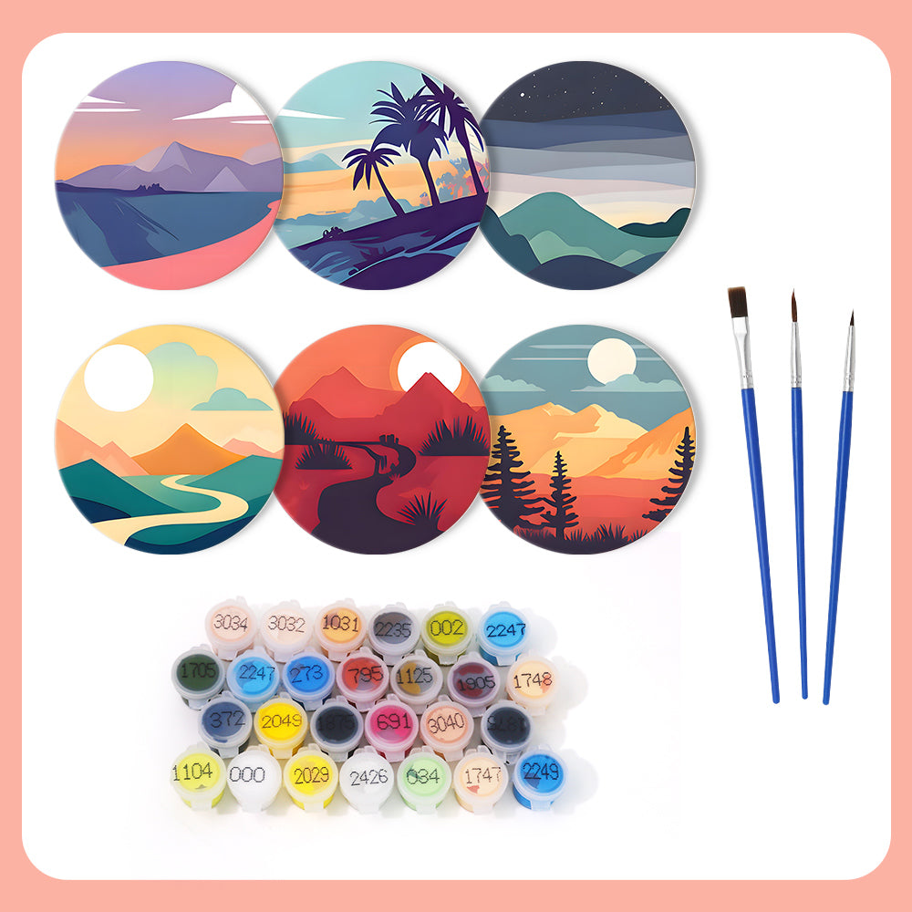 Kit de pintura de paisajes por números con escenas naturales de ensueño, ideal para principiantes y adultos.