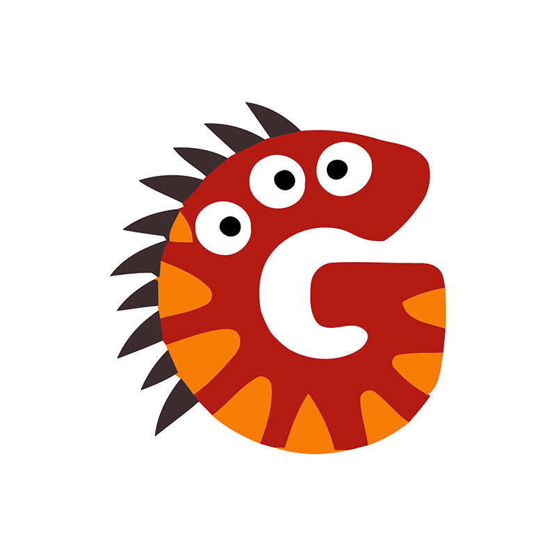 Red and orange letter 'C' with spiky details on a white background