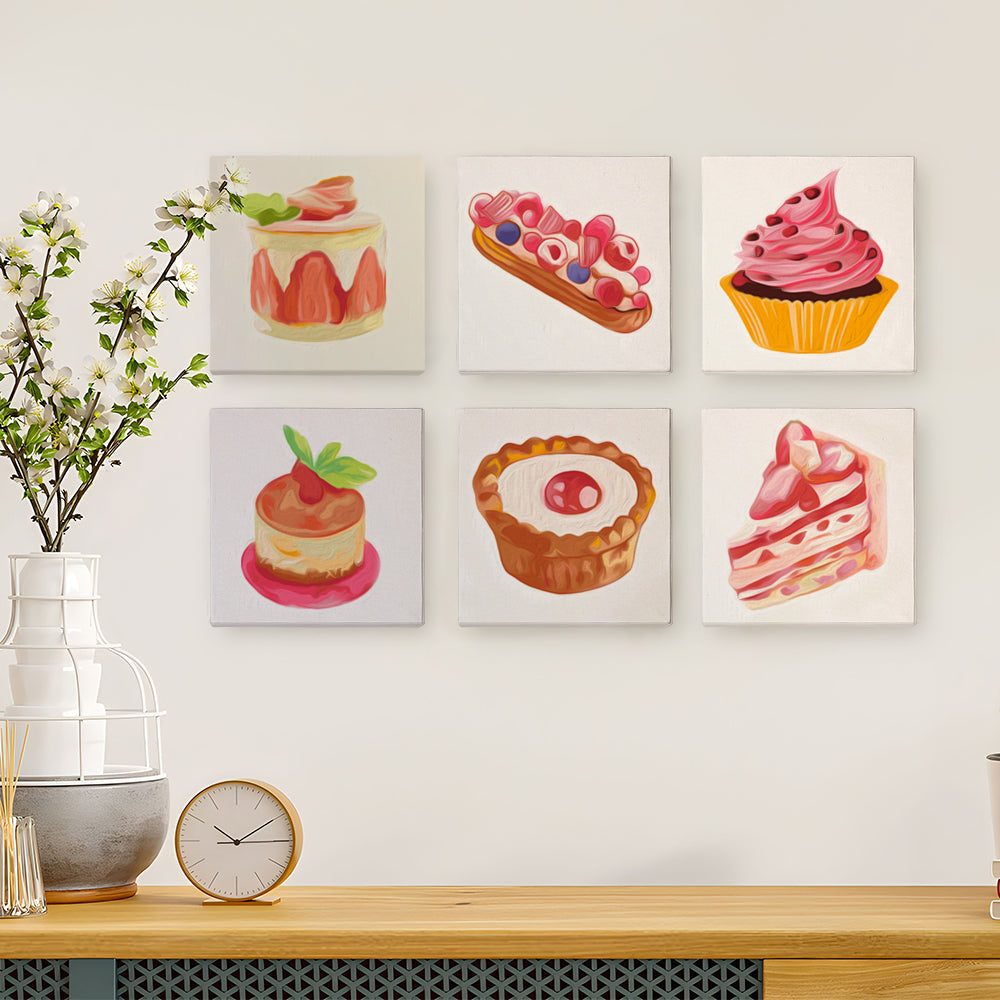 Partially painted Baked with Love canvas showing dessert illustration
