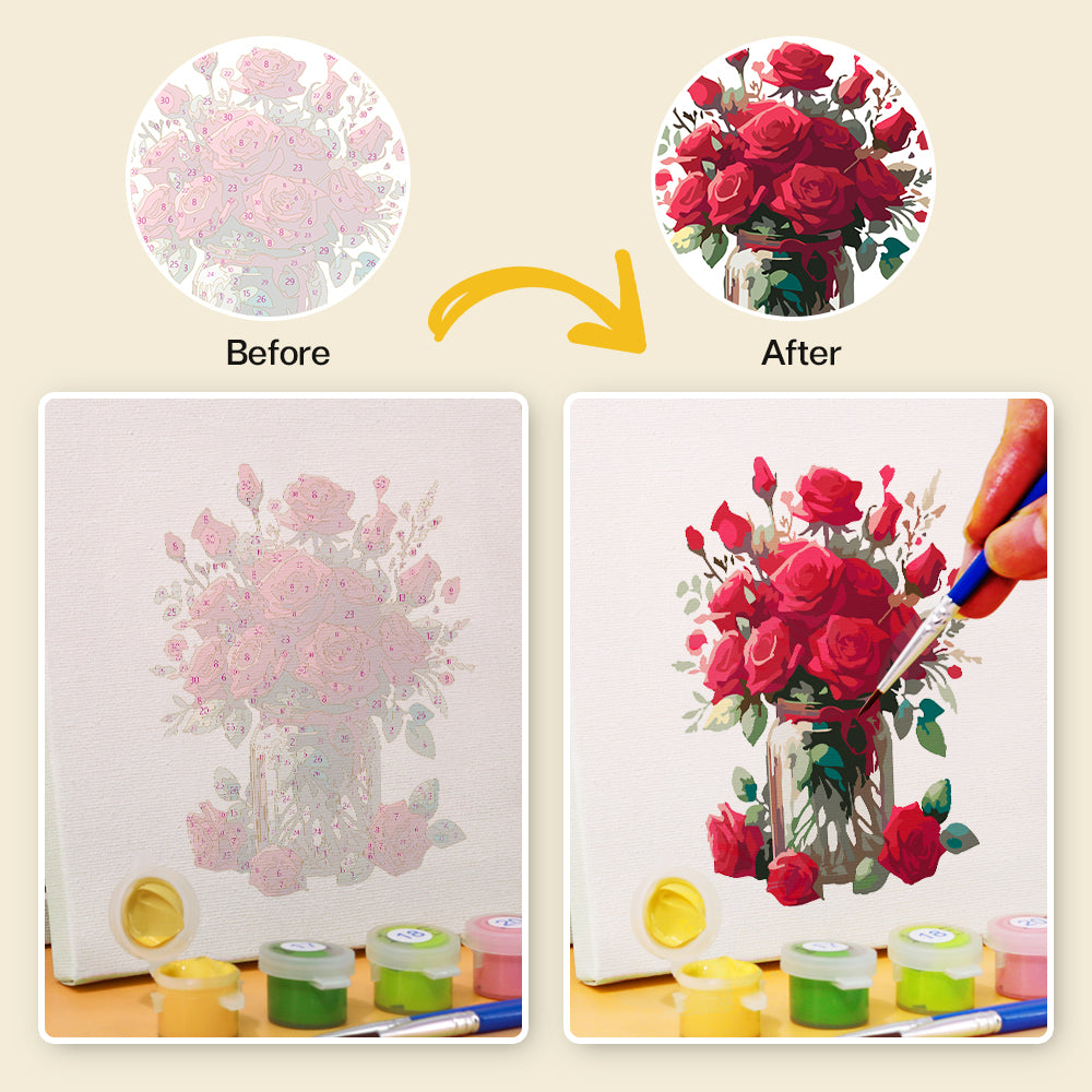 Timeless Roses paint by numbers kit packaged neatly for gift giving