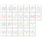 Alphabet letters from A to Z with colorful designs on a white background