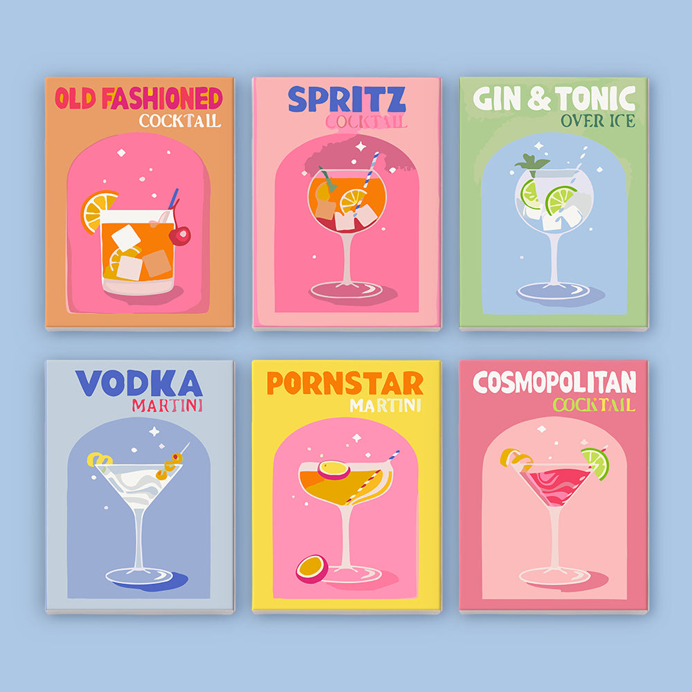 Paint by numbers kit showing a colorful martini glass