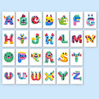 Colorful alphabet letters on a light blue background