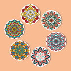 Close-up of Mandala Magic Coasters design echoing pablo picasso famous paintings abstract style.