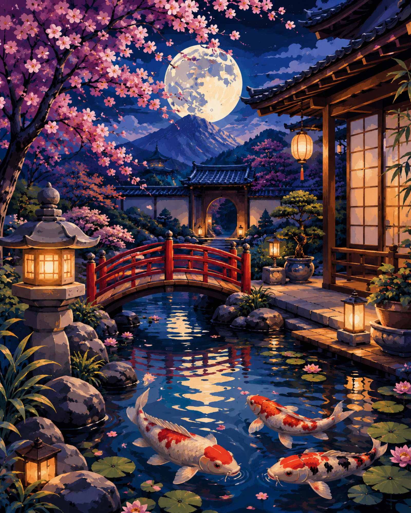 Moonlit Koi Garden