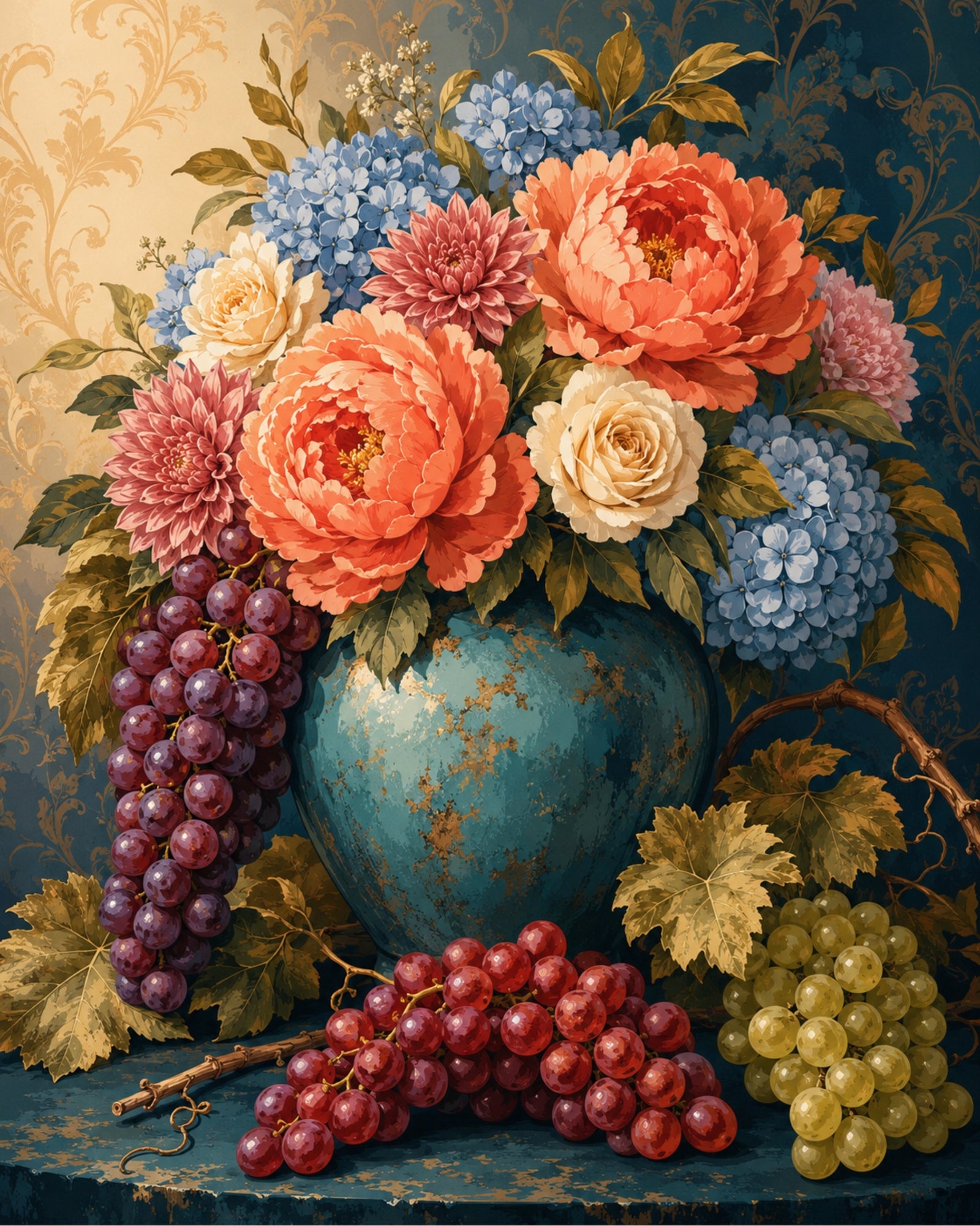 Pivoines et raisins