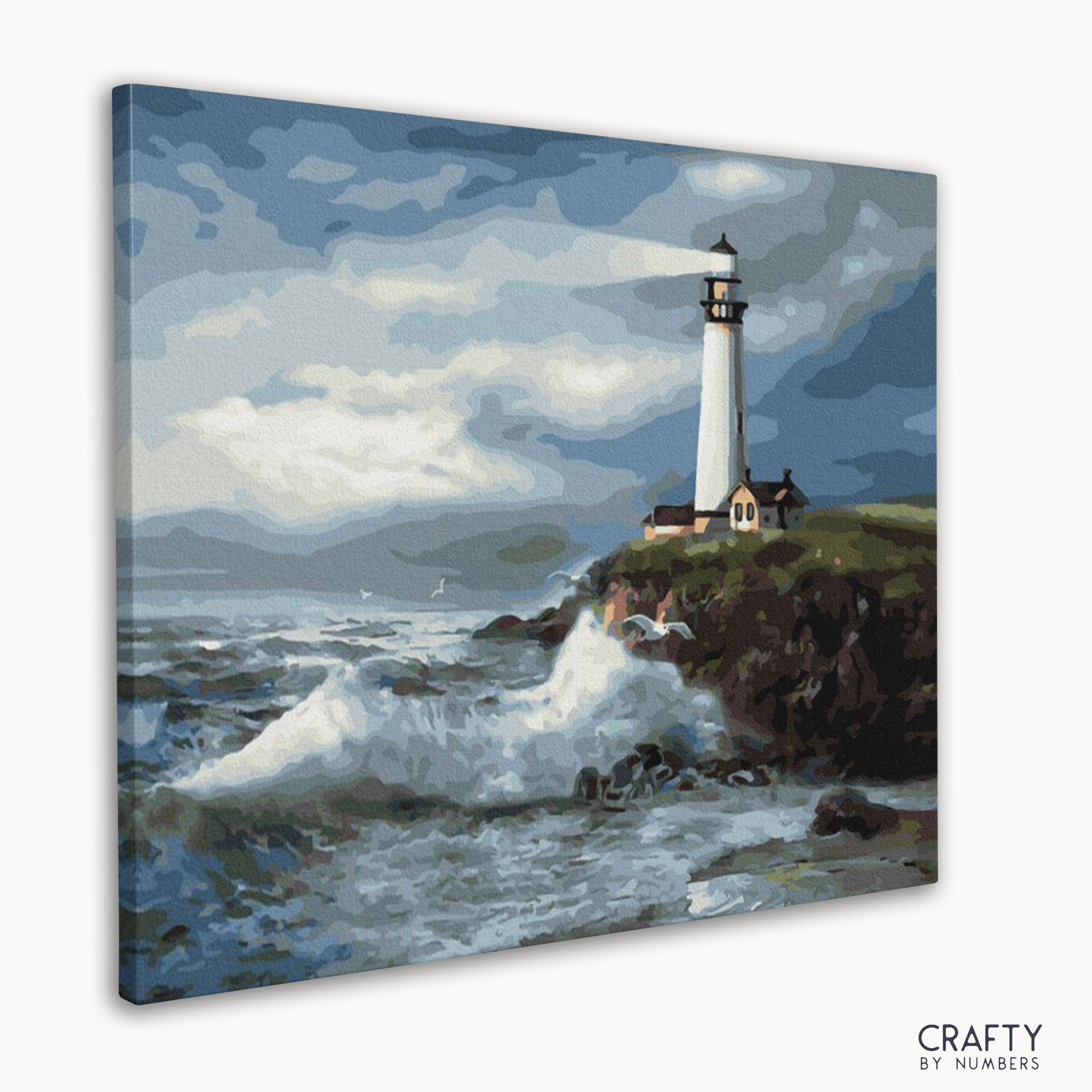 Completed A Light of Hope by numbers painting showing sunrise over a peaceful mountain lake