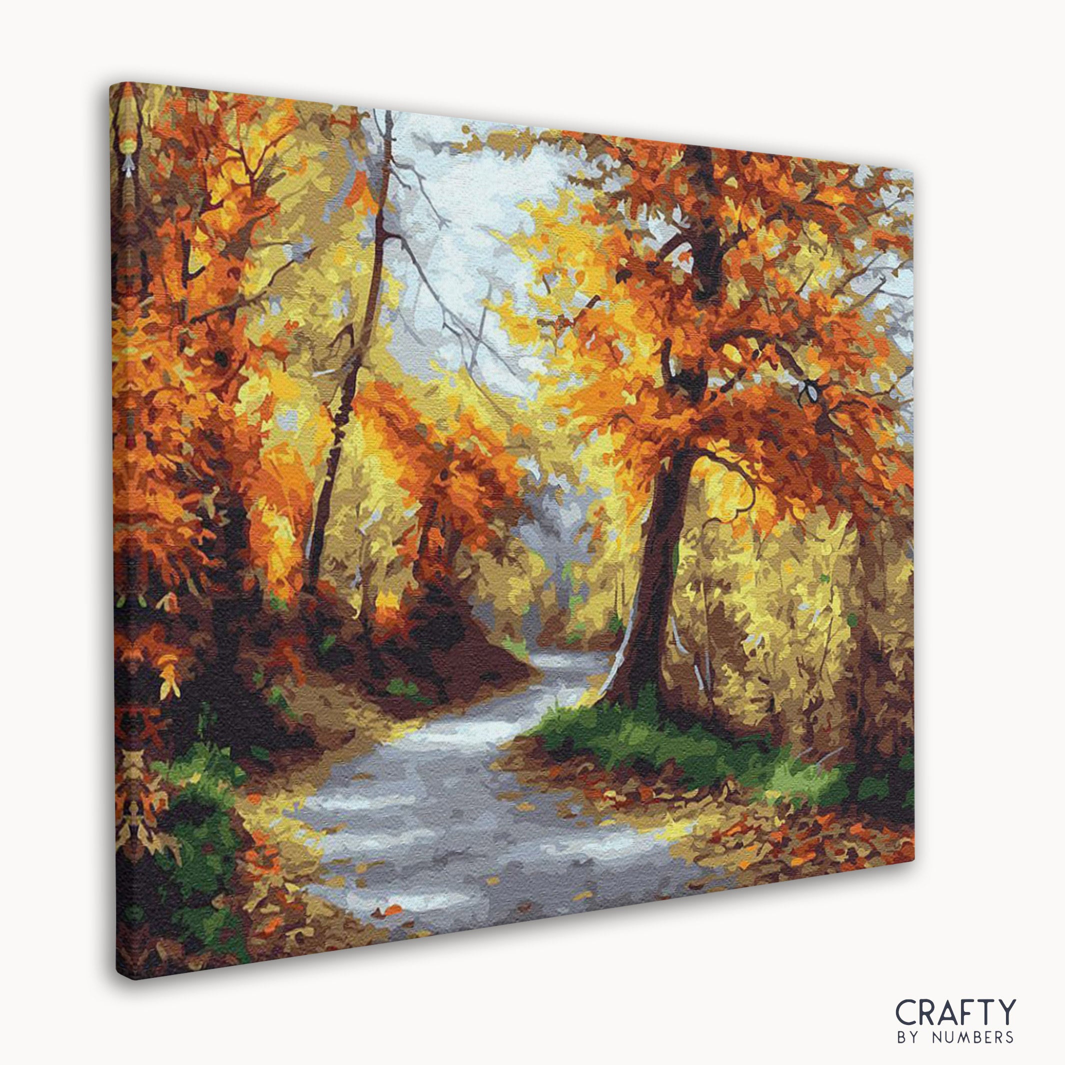 Detailed Autumn Forest paint by number reminiscent of famous landscape paintings and famous artists paintings in warm tones