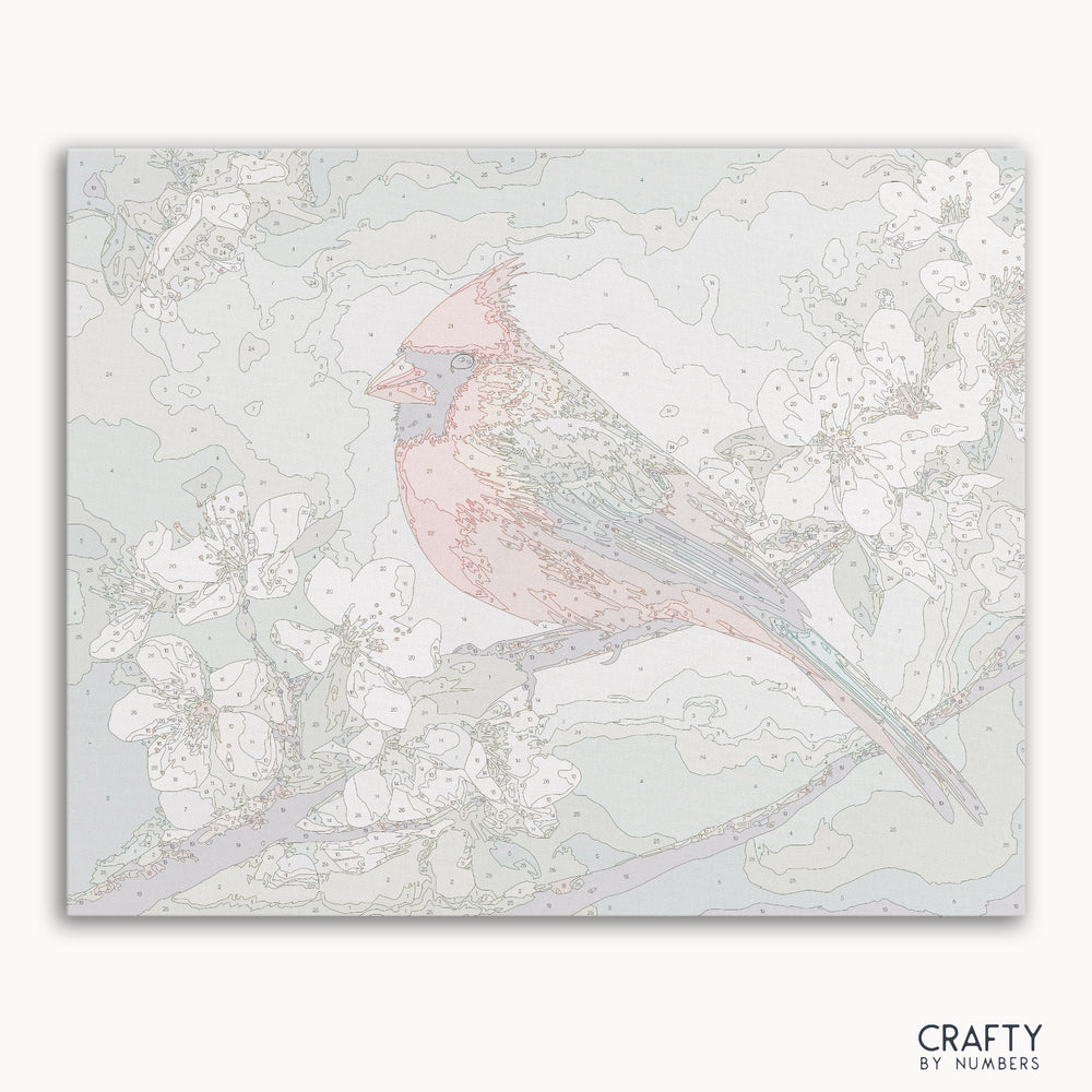 Northern Cardinal paint by number inspired by famous paintings with vibrant colors resembling Vincent van Gogh famous paintings style.
