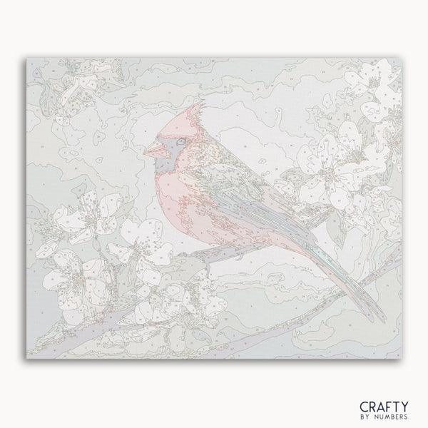 Northern Cardinal paint by number inspired by famous paintings with vibrant colors resembling Vincent van Gogh famous paintings style.