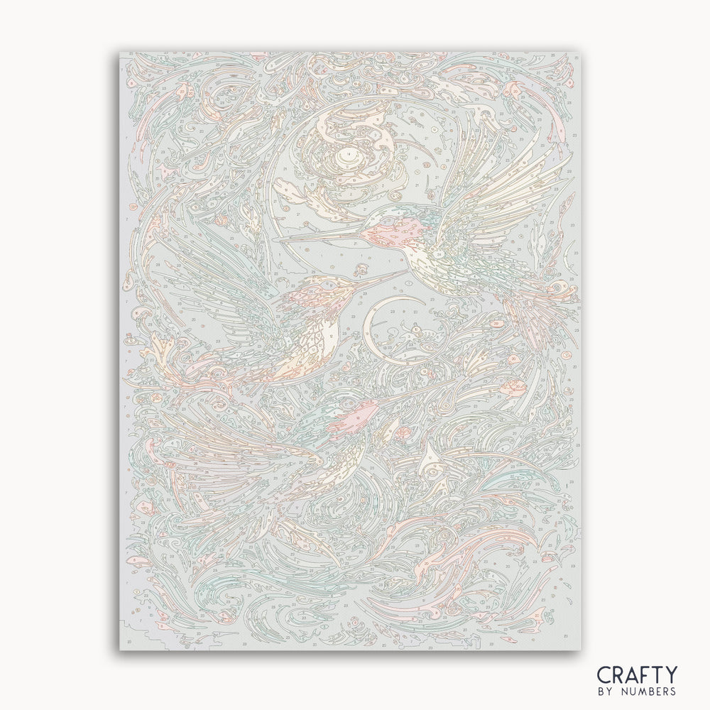 Golden hummingbirds flying over vibrant flowers, inspired by famous paintings, van gogh famous paintings, and famous flower paintings.