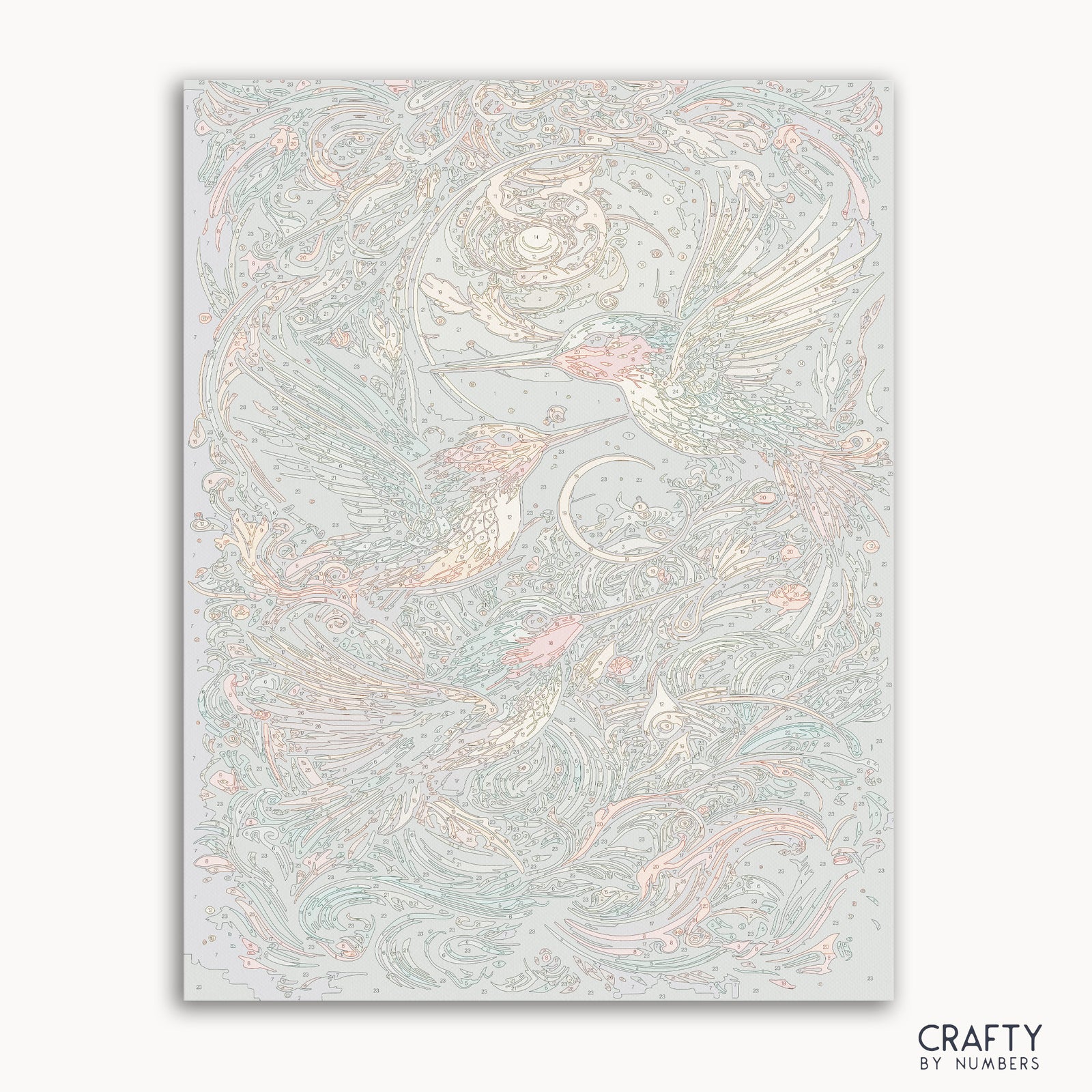 Detailed Golden Hummingbirds paint by numbers design