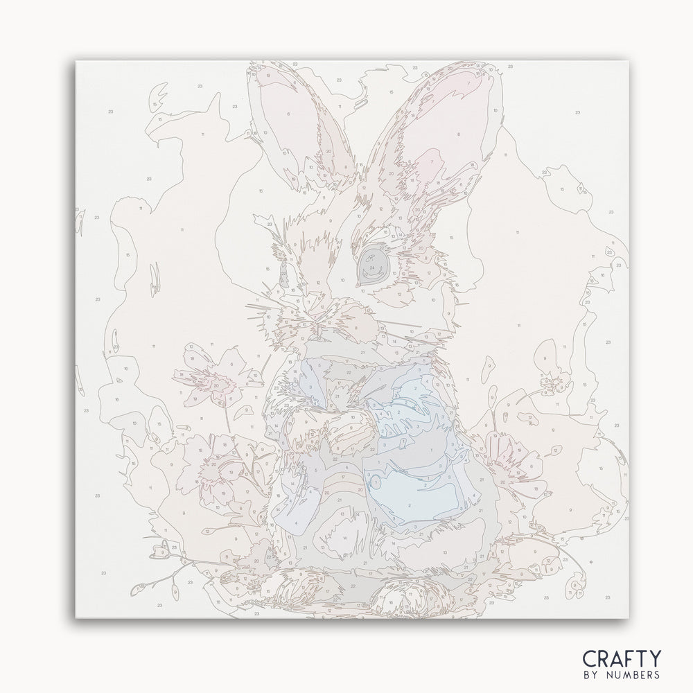 Blue Jacket Bunny paint by number inspired by famous paintings and vincent van gogh famous paintings styles.