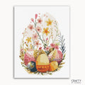 A paint by numbers kit with a floral design featuring eggs and spring flowers, presented on a white background with 'Crafty by Numbers' branding.