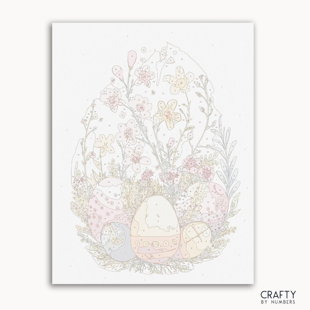 Floral Egg-scape paint by number inspired by famous paintings with bright colors and intricate details like van gogh famous paintings and famous flower paintings.