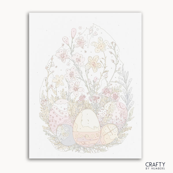 Floral Egg-scape paint by number inspired by famous paintings with bright colors and intricate details like van gogh famous paintings and famous flower paintings.