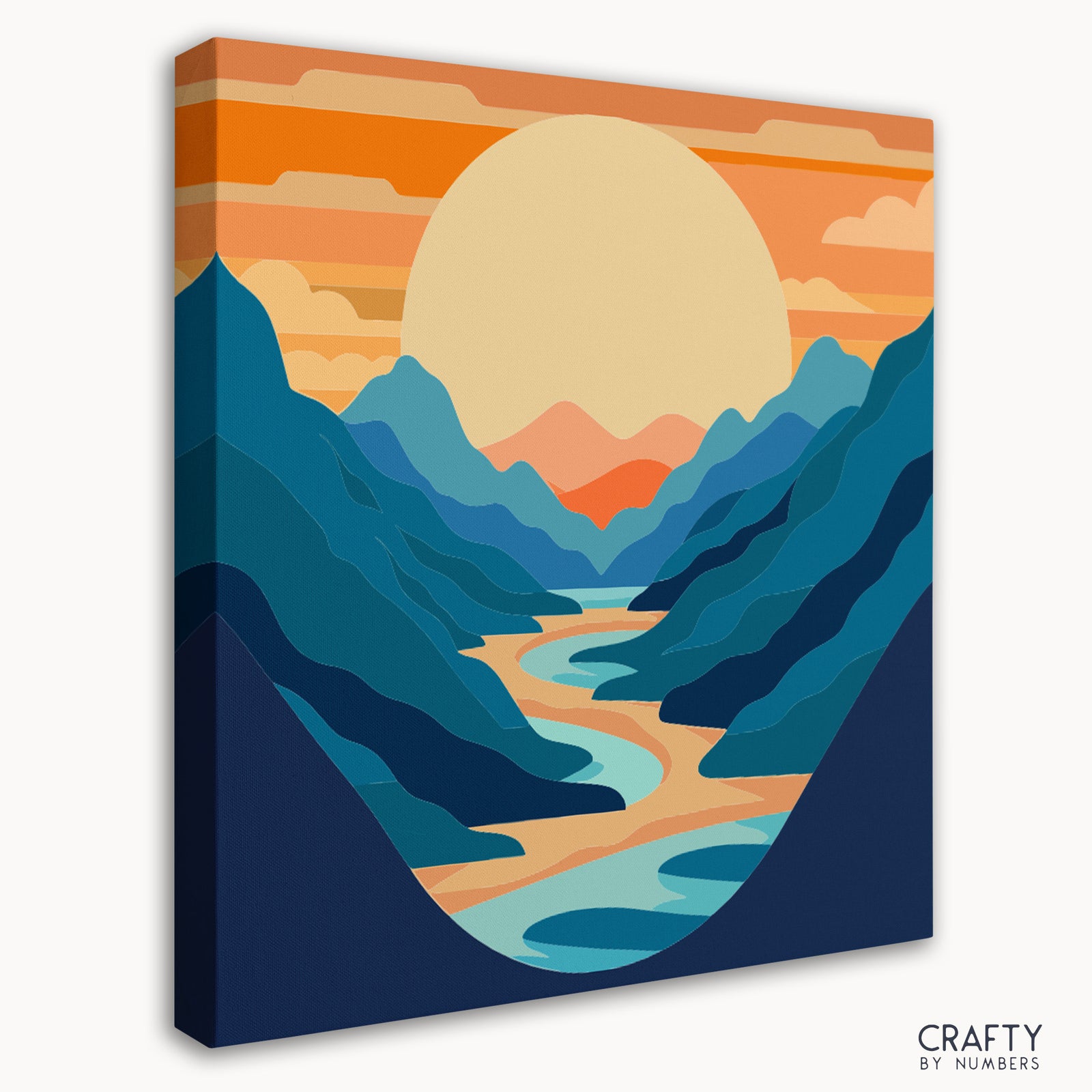 DIY-Malset mit einer Sonnenuntergangslandschaft im alpinen Glühen
