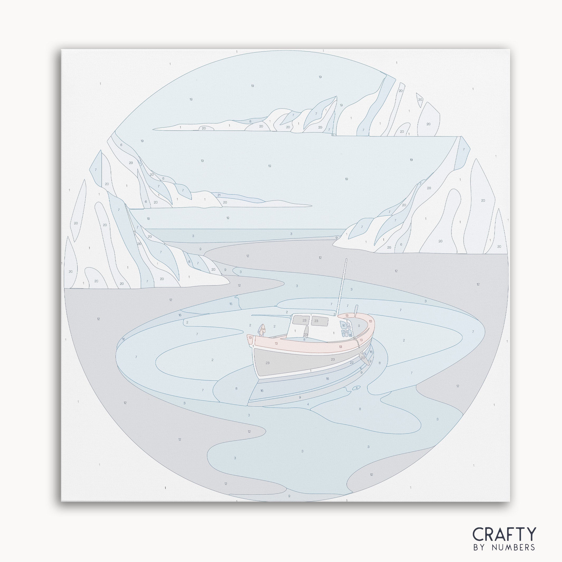 Arctic Voyage paint by numbers kit featuring icy landscapes and snowy mountains