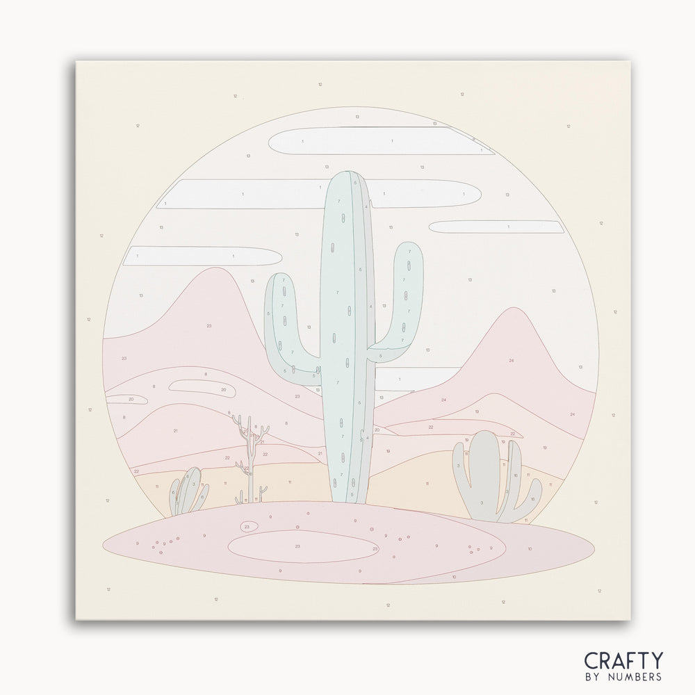 Cactus Calm paint by numbers kit featuring desert cactus scene
