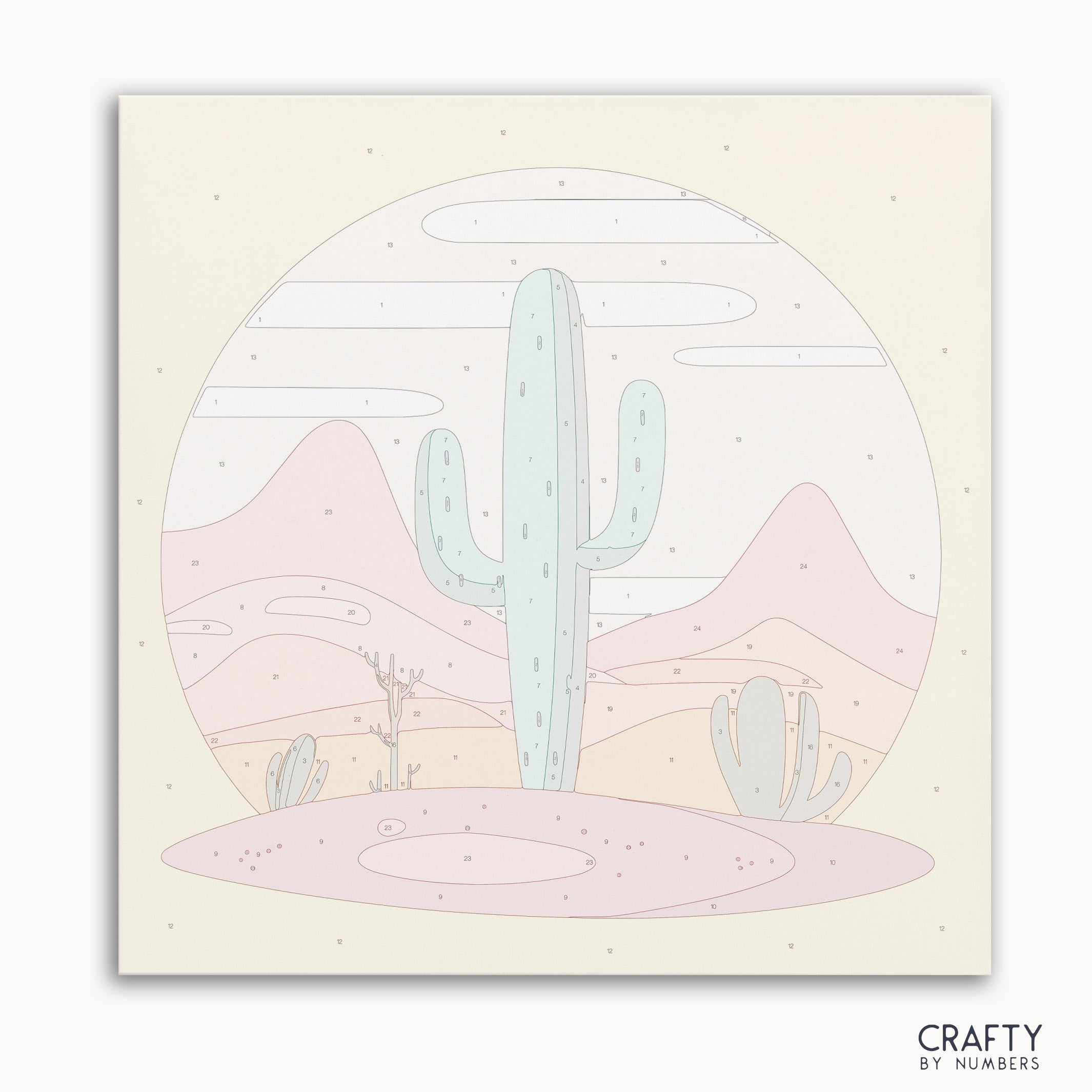 Cactus Calm paint by numbers kit featuring desert cactus scene