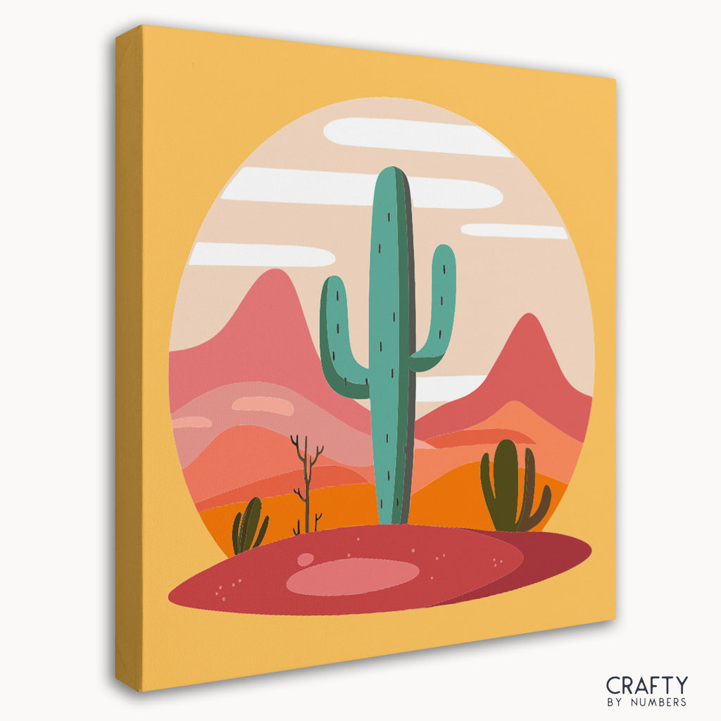 Relaxing cactus-themed paint by numbers artwork for beginners