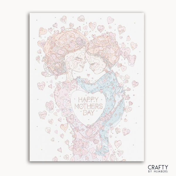 Colorful paint by numbers canvas showing an embrace of love, inspired by famous paintings and famous artists paintings.