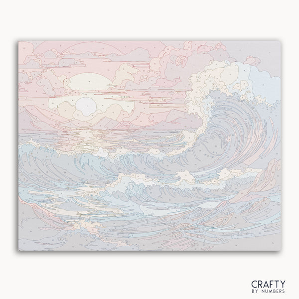 Amber Waves paint by numbers kit featuring a golden wheat field under a glowing sunset