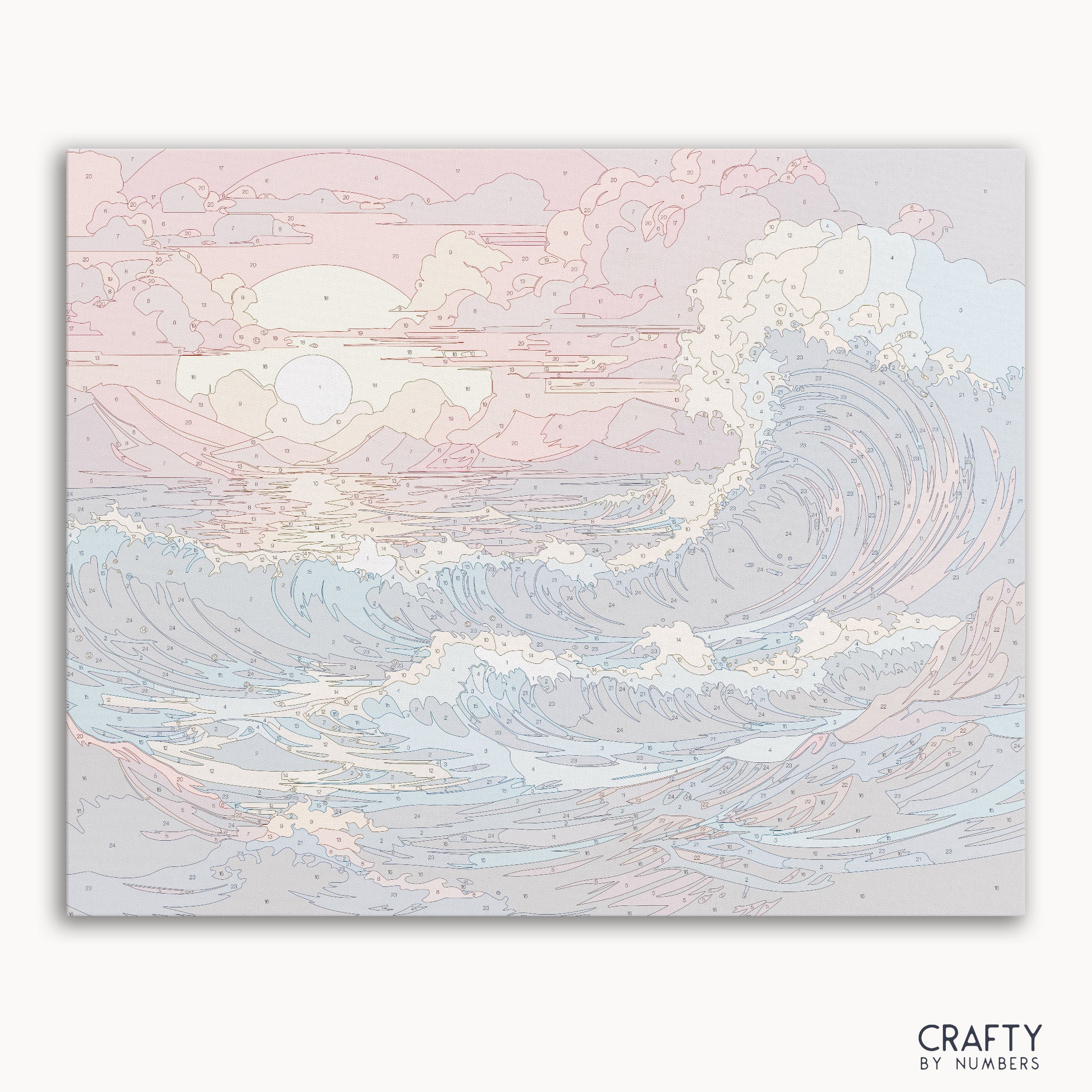 Amber Waves paint by numbers kit featuring a golden wheat field under a glowing sunset