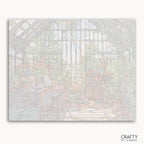 "Botanical Study paint by numbers kit canvas with detailed greenhouse and lush green plants."