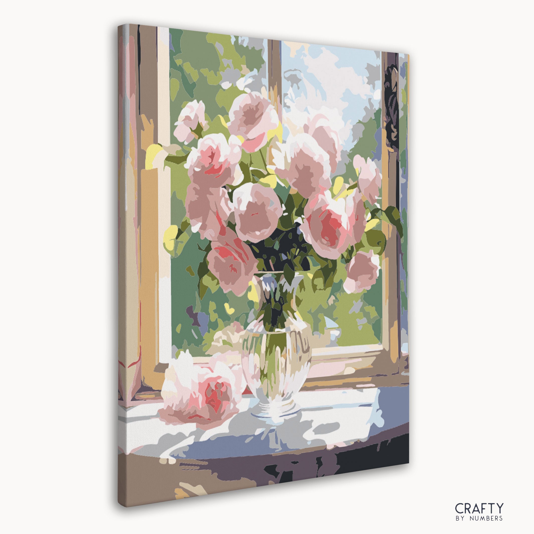 Detailed floral design in Crystal Vase Floralpaint by Number, reminiscent of famous landscape paintings and famous artists paintings.