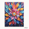 A vibrant paint by numbers kit depicting a flower with petals in multiple colors including red, blue, purple, and yellow on a 40x50cm canvas.