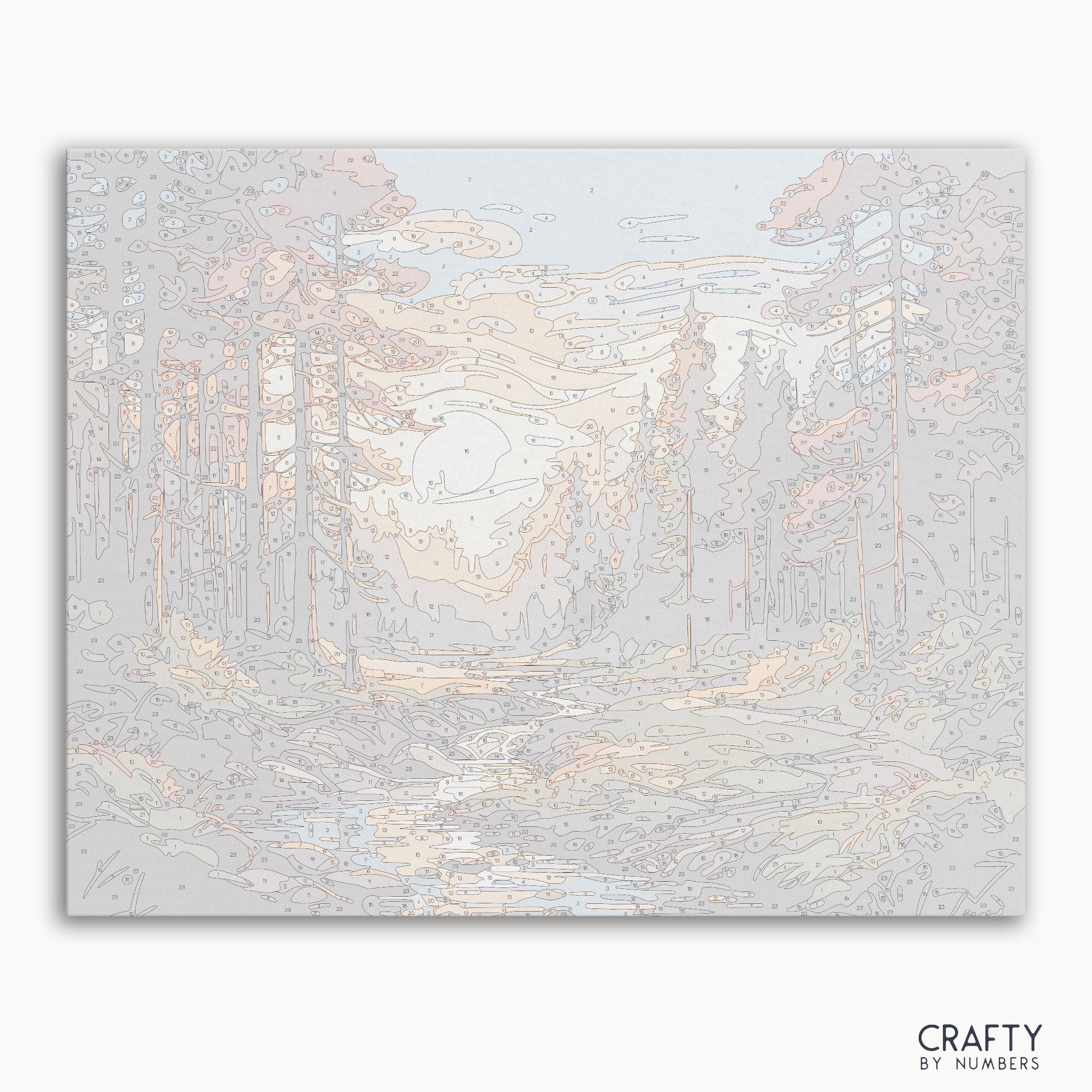 Forest Harmony paint by numbers premium linen canvas with numbered sections for easy painting.