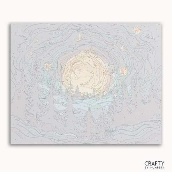 Mystic Moons paint by numbers canvas featuring glowing moons in a night sky