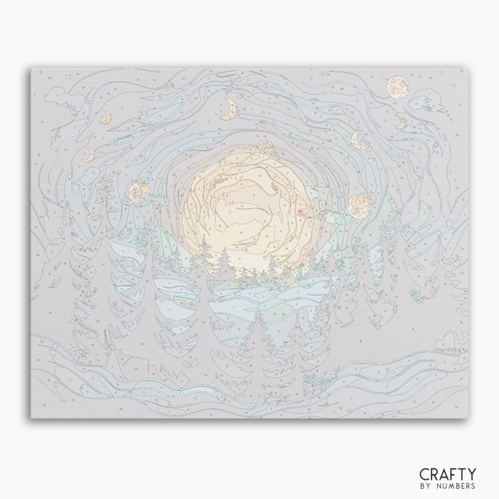 Mystic Moons paint by numbers canvas featuring glowing moons in a night sky