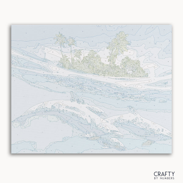 Dolphins Paradise paint by numbers kit with jumping dolphins at sunset