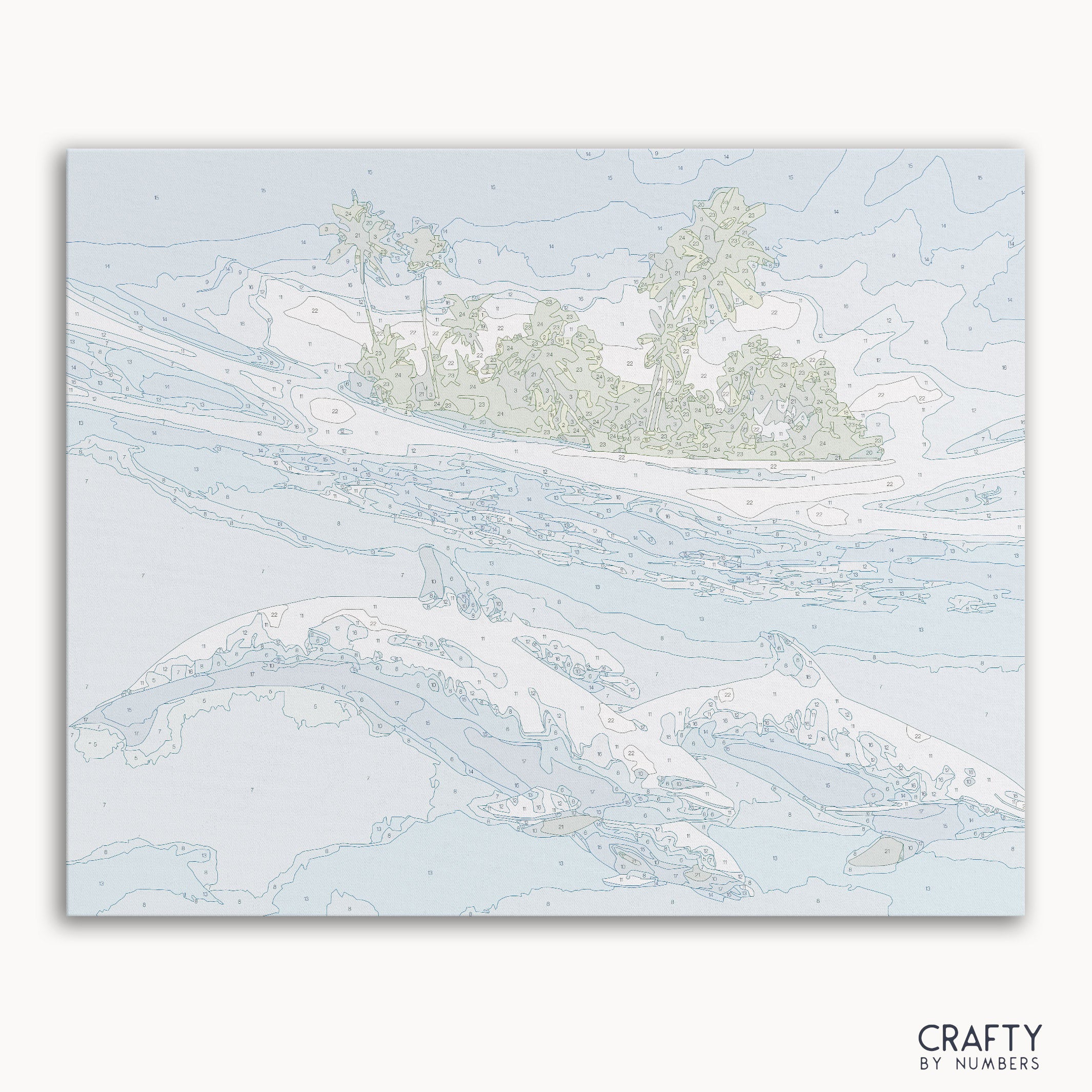 Dolphins Paradise paint by numbers kit with jumping dolphins at sunset