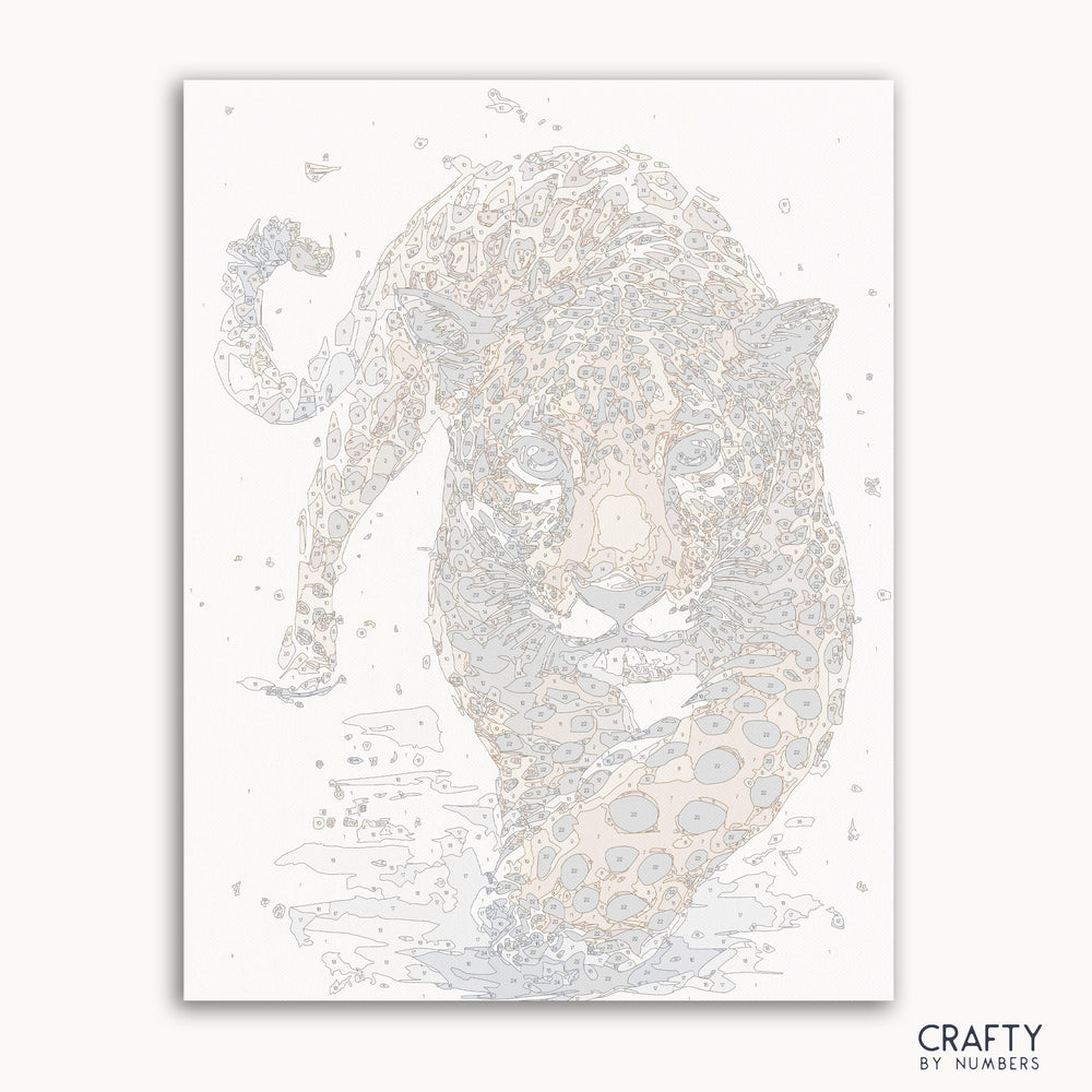 Hunting Leopard paint by number featuring a majestic leopard in a wild landscape, famous paintings, vincent van gogh famous paintings, most famous paintings