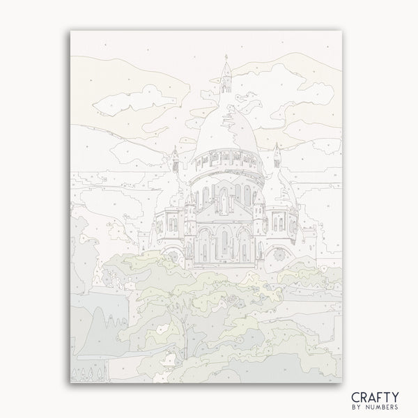 The Sacre Coeur Basilica paint by number featuring a famous paintings style inspired by vincent van gogh famous paintings with vivid brush strokes.